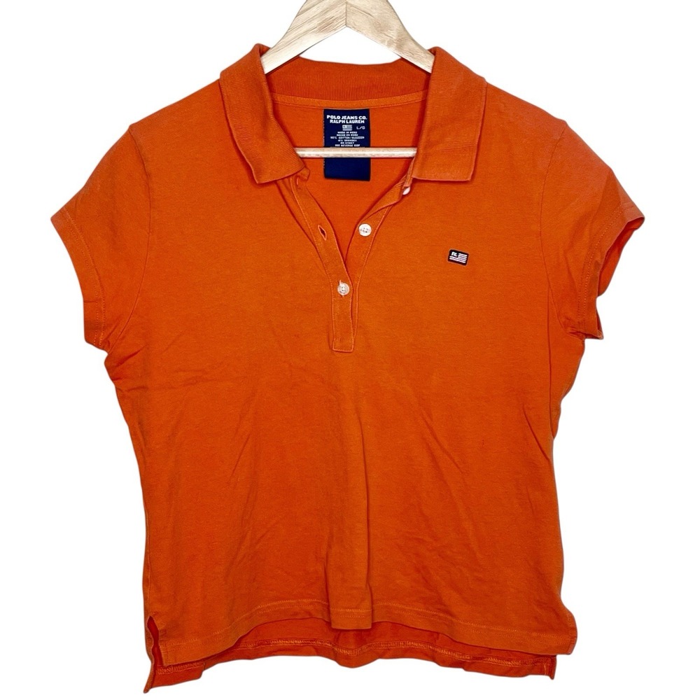 Polo Ralph Lauren Jeans Co Polo Shirt Orange Womens Size L Preppy Y2K Baby Tee